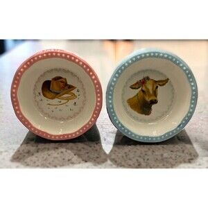 Pioneer Woman Mini Pie Plate Bowl Cowboy Hat Sweet Romance Cow Stoneware Pair